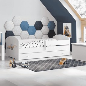 Cama infantil escavadora Luk 160x80 com gaveta branca - colchão e estrado incluído
