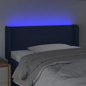 Cabeceira de cama c/ luzes LED tecido 93x16x78/88 cm azul