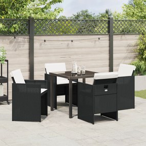Conjunto de Jantar para Jardim vidaXL com Almofadas Preto Rattan Polié