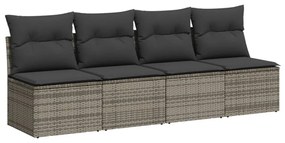 9 pcs conjunto sofás p/ jardim com almofadões vime PE cinzento