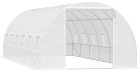 Outsunny Estufa Tipo Túnel 800x300x200cm com 12 Janelas e Porta Enrolável Cobertura de PE 140g/m² e Aço para Cultivo Branco