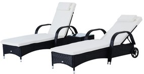 Espreguiçadeiras x2 com Mesa de Vime Chaise Longue para Jardim Pátio C