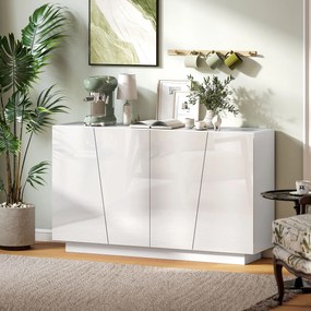 Aparador sala 150 x 40 x 88 cm com portas e prateleira ajustável, branco brilhante