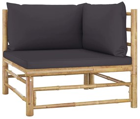 9 pcs conj. lounge jardim em bambu c/ almofadões cinza-escuro