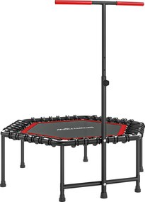 SPORTNOW Trampolim Fitness 114x114x132 cm com Guiador Ajustável em 3 Níveis Estrutura de Aço para Treino de Perna Corpo Vermelho | Aosom Portugal