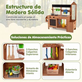 Cozinha  Infantil para Exterior, 112 x 40 x 101 cm, com Floreira e Treliça, Natural