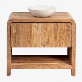 Conjunto De Móvel De Casa De Banho Em Madeira Vacry Castanho Acácia & Cimento Redondo Branco Ø40 Cm Zavion & Sem Espelho & Sem Torneira & ↔ - Sklum