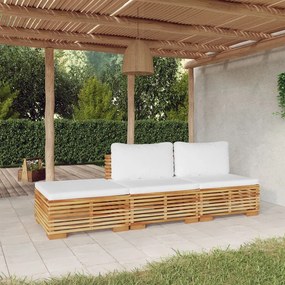 3 pcs conjunto lounge jardim c/ almofadões madeira teca maciça