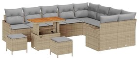 Conjunto de Sofá Jardim 12 Peças com Almofadas Bege Rattan Poly Acácia