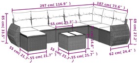 9 pcs conjunto de sofás p/ jardim c/ almofadões vime PE preto