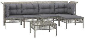 6 pcs conjunto lounge de jardim c/ almofadões vime PE cinzento