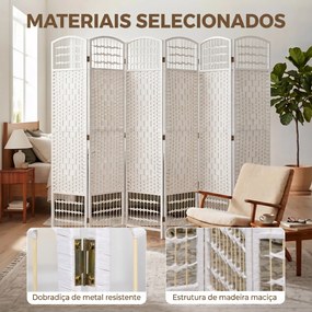 Biombo Separador de Ambientes de 6 Painéis Dobrável em Corda de Papel 160x170 cm Decoração para Quarto Branco