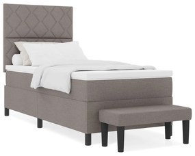 Cama Box Spring com Colchão &amp; Banco Taupe 90x190 cm Tecido