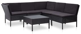 vidaXL 6 pcs conjunto lounge de jardim c/ almofadões vime PE preto