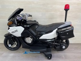 Moto criança eletrica Moto de policia Branca e Preta 12V 2 Lugares