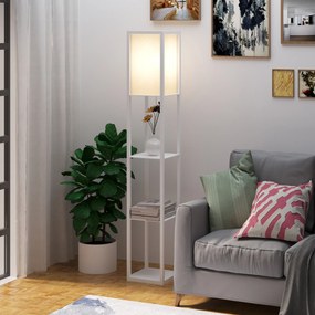 Candeeiro de pé com prateleiras 26 L x 26 L x 160 A cm, 3 prateleiras, 4 níveis, MDF branco