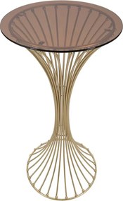 Mesa de Centro Centur Redonda – Ø50x103 cm – Dourado e Vidro Fumê