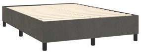 Cama box spring c/ colchão/LED 140x200cm veludo cinzento-escuro