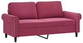 Sofá 2 lug. + almofadas decorativas 140cm veludo vermelho tinto