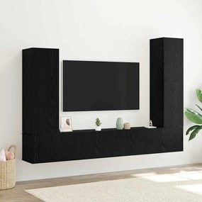 Conjunto de Armário para TV de 4 Peças Montado na Parede - Preto Carva