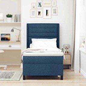 Cama Box com Colchão e LED Azul 100x200 cm, Tecido