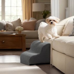 Escada para cães, de 2 degraus 40 x 40 x 30 cm escada para animais de estimação, em veludo com riscas transversais cinza ardósia