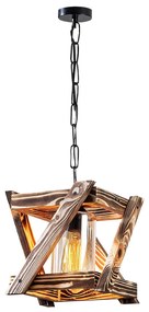 Candeeiro Suspenso Erebos – Preto e Madeira – 25 x 25 cm