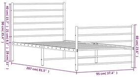 Estrutura de cama com cabeceira e pés 90x200 cm metal branco
