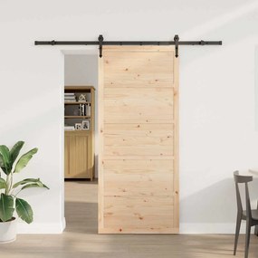 Porta Deslizante Castanho 100 x 208 cm Madeira de pinho maciça