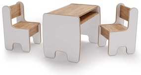 Mesa infantil + duas cadeiras cor carvalho artesanal/ branco