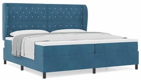 Cama Box com Colchão Azul Escuro 200x200 cm em Veludo