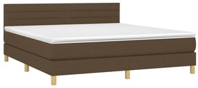 Cama box spring c/ colchão/LED 160x200cm tecido castanho-escuro