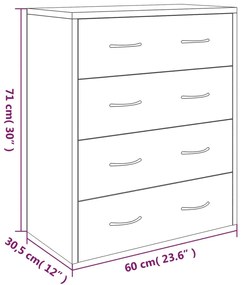 Aparador com 4 gavetas 60x30,5x71 cm branco brilhante