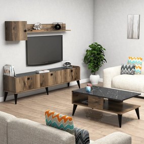 Conjunto de Mobiliário de Sala de Estar Lidya – Nogueira e Mármore – T