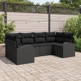 Conjunto de Sofás de Jardim vidaXL com Almofadas Preto Rattan Poliéste