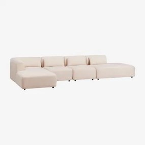 Sofá Modular Chaise Longue Canto Esquerdo De 4 Peças Com Divã Fogler Tecido Pele De Borrego Bege Creme - Sklum