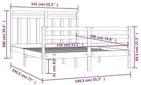 Estrutura de cama dupla 135x190 cm madeira maciça