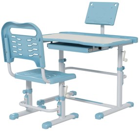 Conjunto de Secretária e Cadeira para Crianças com Altura Ajustável e Ângulo da Mesa Ajustável 80x49,5x82-104 cm Azul