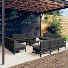 vidaXL 13 pcs conj. lounge de jardim com almofadões antracite pinho