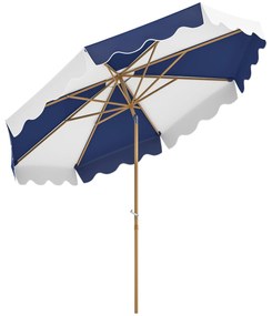 Outsunny Chapéu de Sol Jardim Ø267 cm Exterior Ângulo Inclinável Manivela Proteção UV50+ Resistente Azul Branco | Aosom Portugal