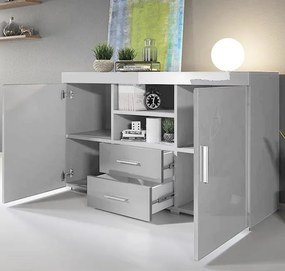 Aparador "Manvy" - 140x80x40 cm - Cinzento Brilhante - Design Moderno