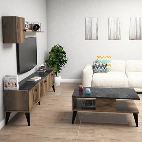Conjunto de Mobiliário de Sala de Estar Lidya – Nogueira e Mármore – T
