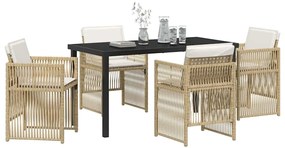 Conjunto de Jantar de Jardim de 5 Peças com Almofadas Rattan Bege