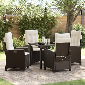 Conjunto de Jantar de Jardim de 5 Peças com Almofadas Marrom Vime Poli