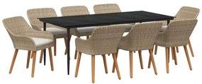 Conjunto de Jantar de Jardim com 9 Peças Bege em Rattan Polietileno