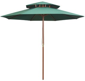 vidaXL Guarda-sol c/ 2 coberturas e mastro em madeira 270x270 cm verde