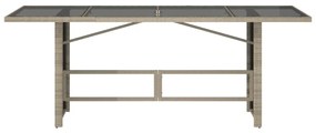 Mesa jardim c/ tampo de vidro 190x80x74 cm vime PE cinza-claro