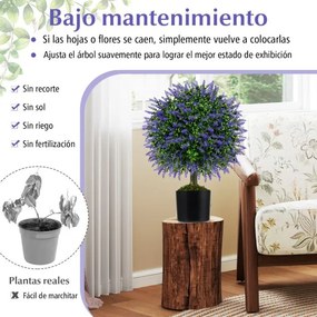 Conjunto de 2 árvores artificiais de lavanda em bola de 58 cm com vaso preenchido com cimento Verde e roxa