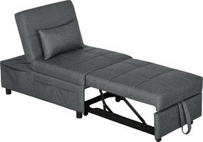Poltrona convertível de 1 lugar, transformável em cama, com encosto ajustável, assento almofadado e almofada, cinzenta