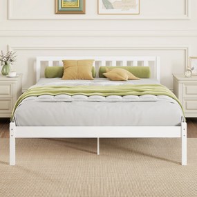 Estrutura de cama em madeira maciça 140x190 cm (COLCHÃO NÃO INCLUIDO), cama individual com cabeceira e base de ripas resistente, para crianças e adult